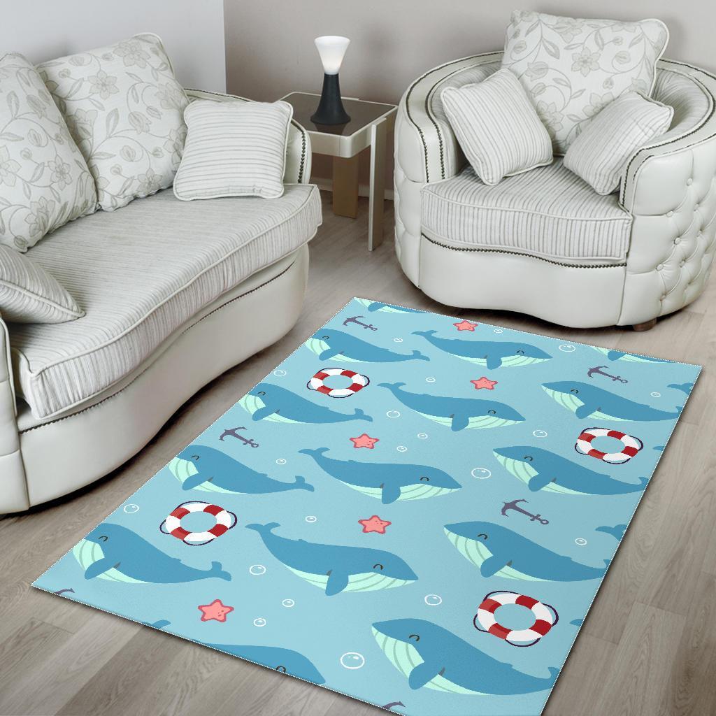 Whale Humpback Pattern Print Floor Mat-grizzshop