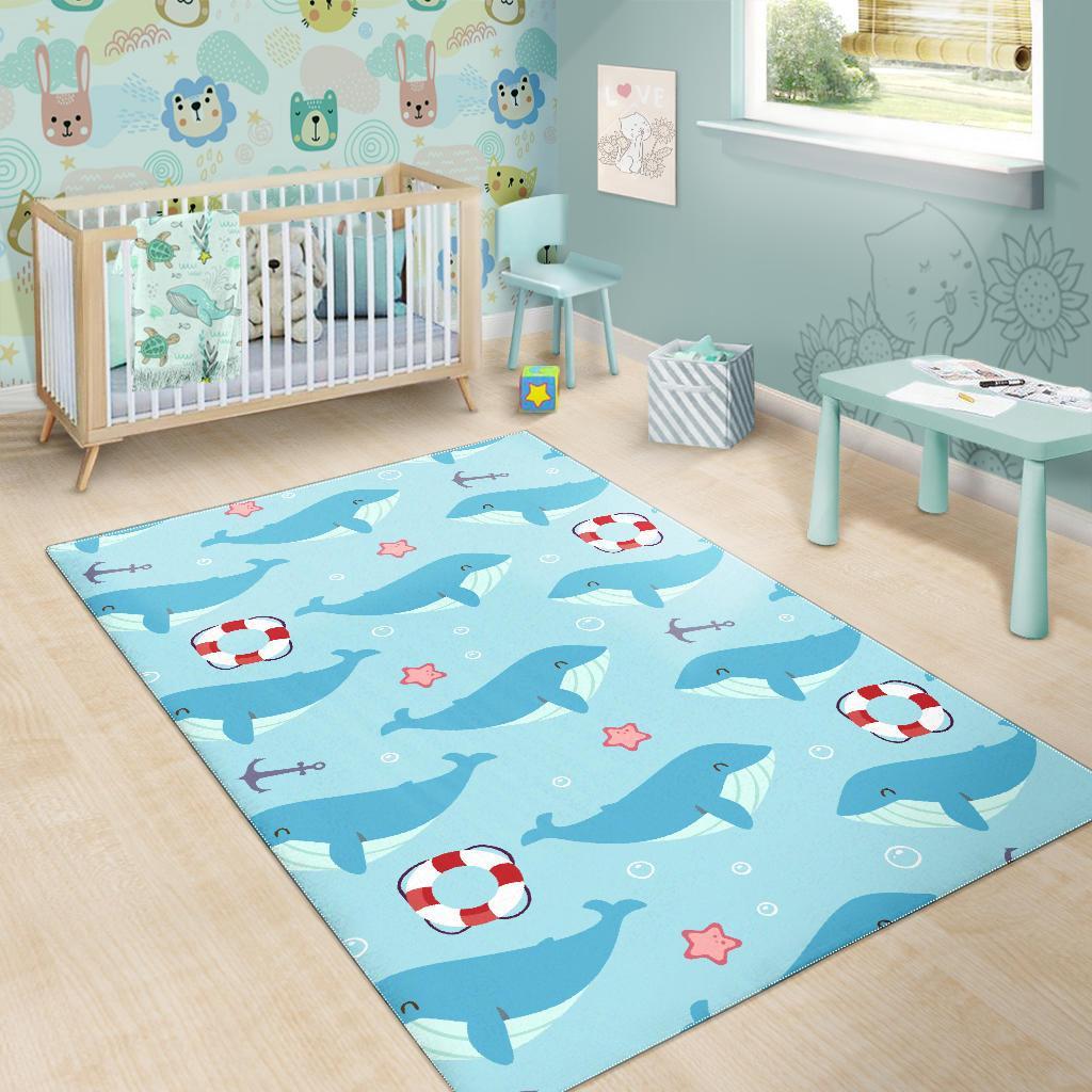 Whale Humpback Pattern Print Floor Mat-grizzshop