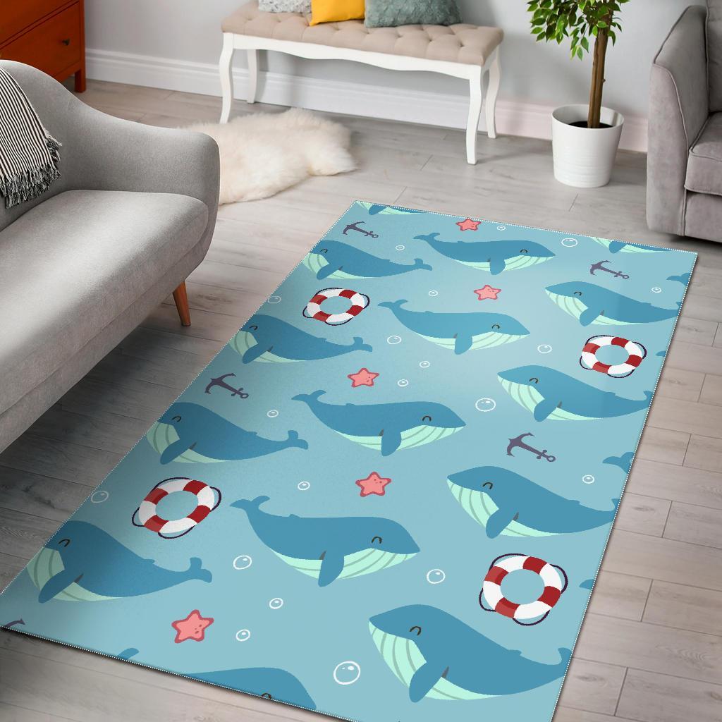 Whale Humpback Pattern Print Floor Mat-grizzshop