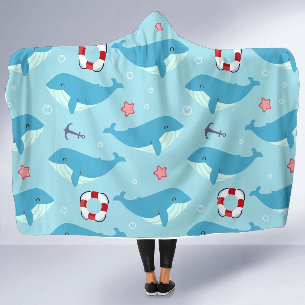 Whale Humpback Pattern Print Hooded Blanket-grizzshop