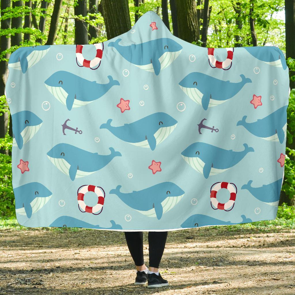 Whale Humpback Pattern Print Hooded Blanket-grizzshop