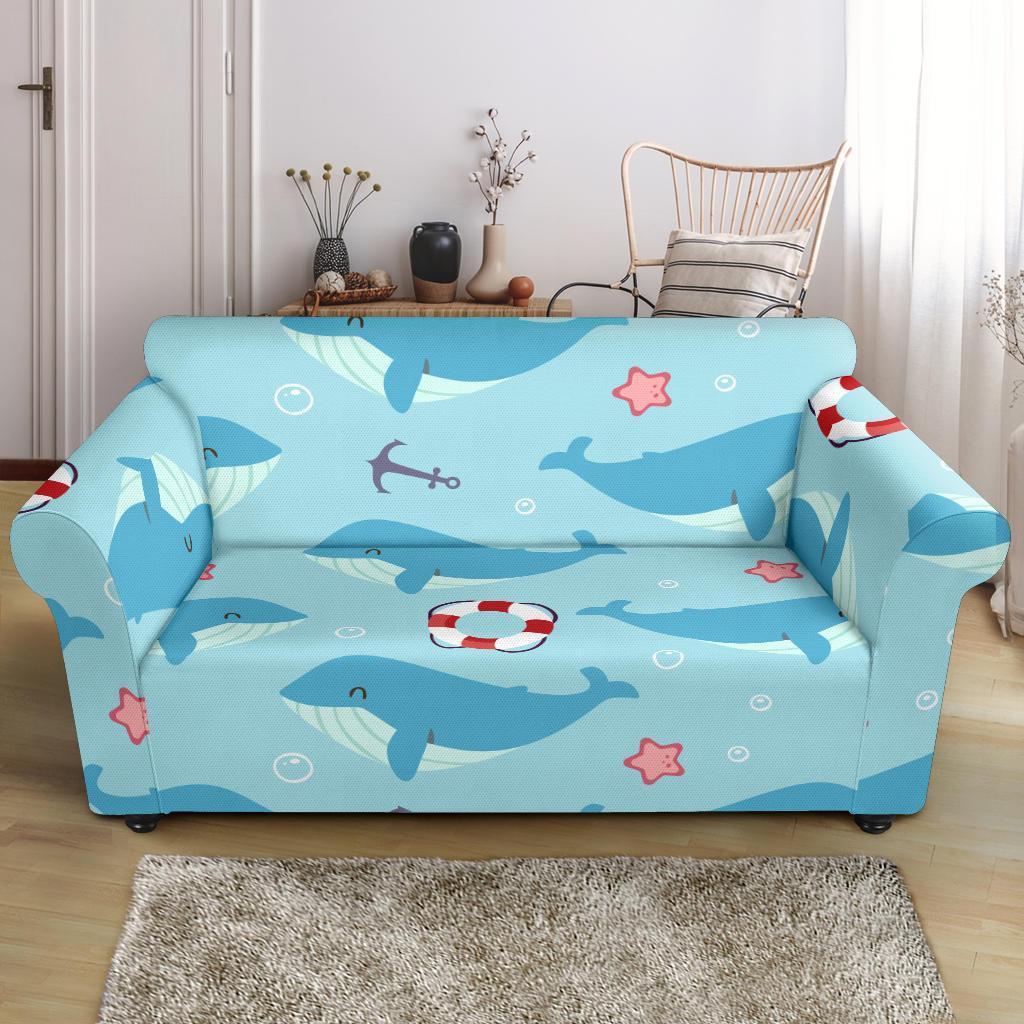 Whale Humpback Pattern Print Loveseat Cover-grizzshop