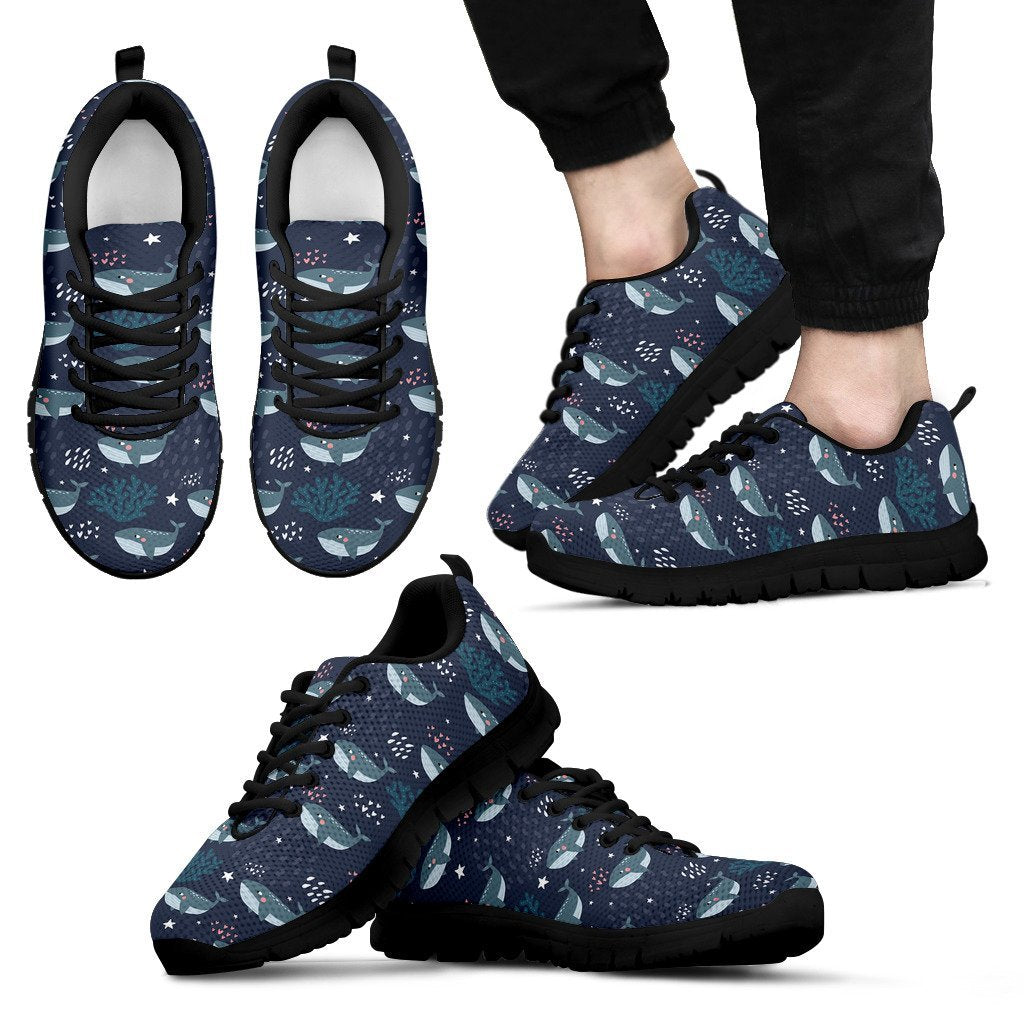 Whale Humpback Print Pattern Black Sneaker Shoes For Men Women-grizzshop