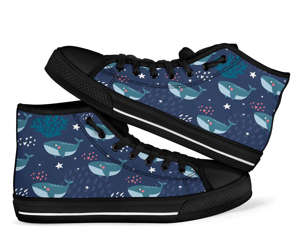 Whale Humpback Print Pattern Men Women's High Top Shoes-grizzshop