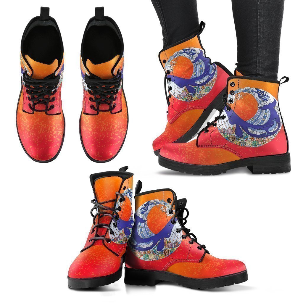 Whale Mandala Women's Leather Boots-grizzshop