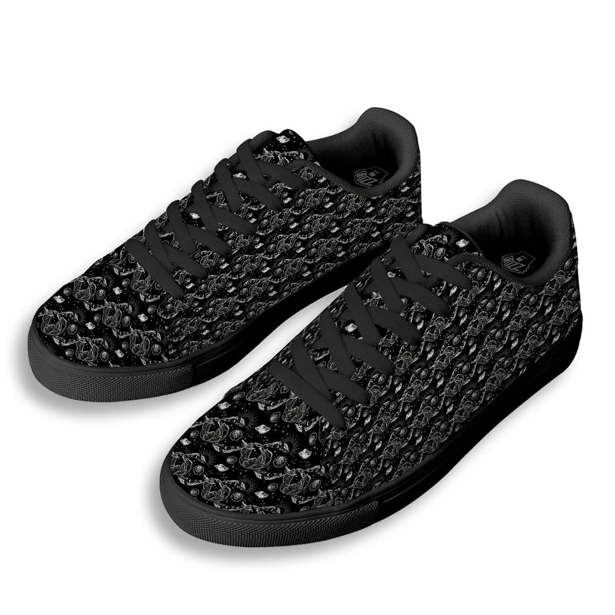 Whales and Dolphin Boho Print Pattern Black Low Top Sneakers-grizzshop