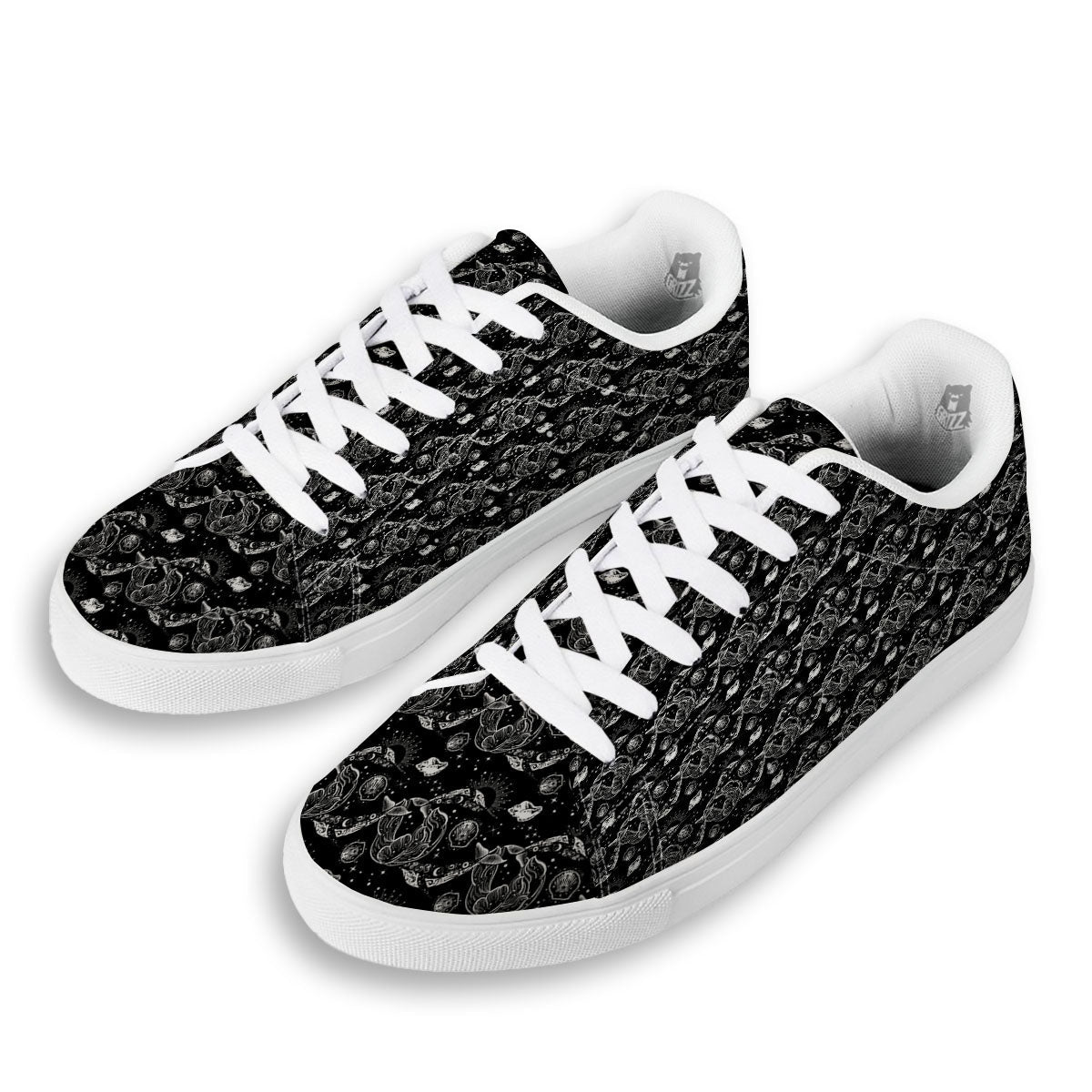 Whales and Dolphin Boho Print Pattern White Low Top Sneakers-grizzshop