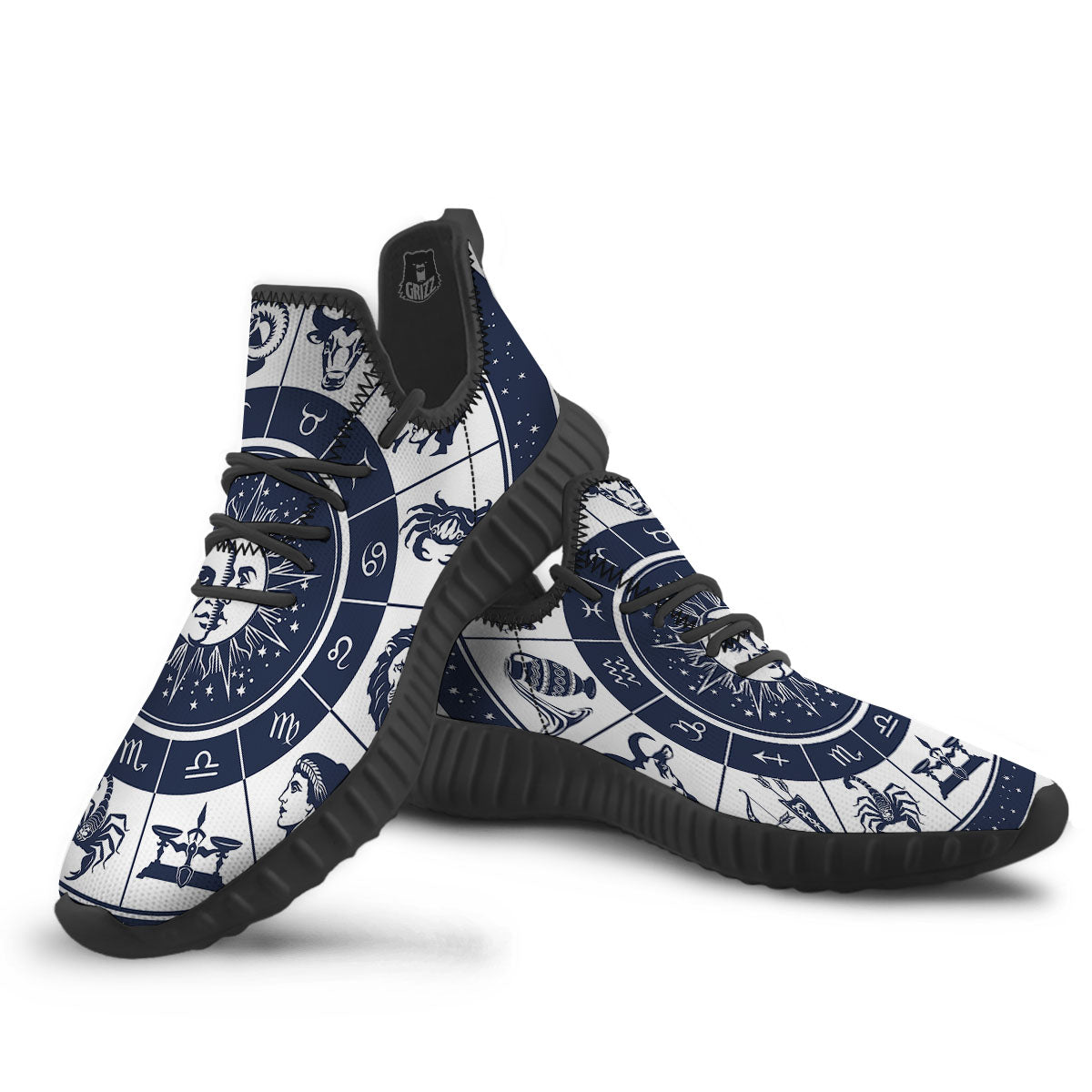 Wheel Zodiac Signs Print Black Walking Shoes-grizzshop