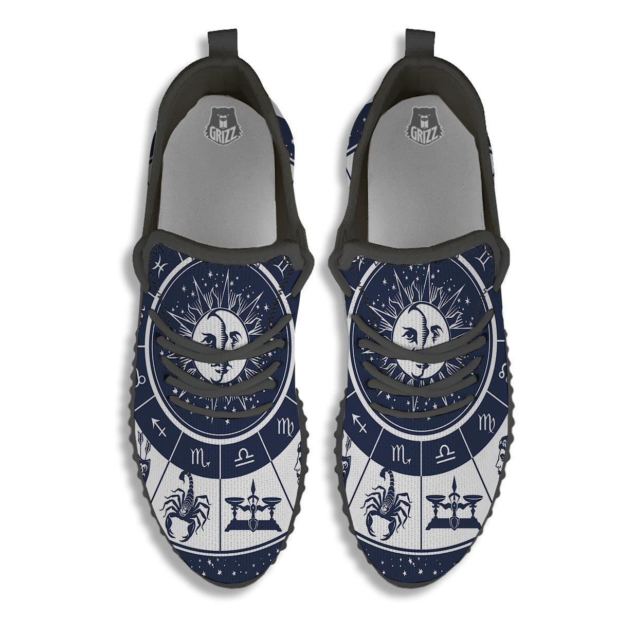 Wheel Zodiac Signs Print Black Walking Shoes-grizzshop