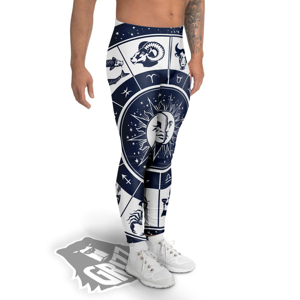 Wheel Zodiac Signs Print Men's Leggings-grizzshop