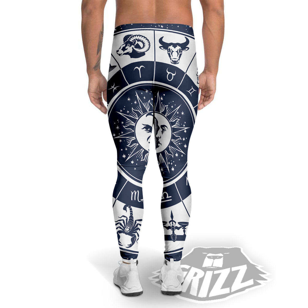 Wheel Zodiac Signs Print Men's Leggings-grizzshop