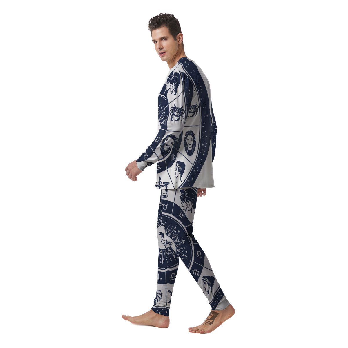 Wheel Zodiac Signs Print Men's Pajamas-grizzshop