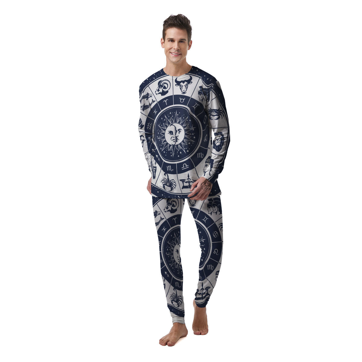 Wheel Zodiac Signs Print Men's Pajamas-grizzshop