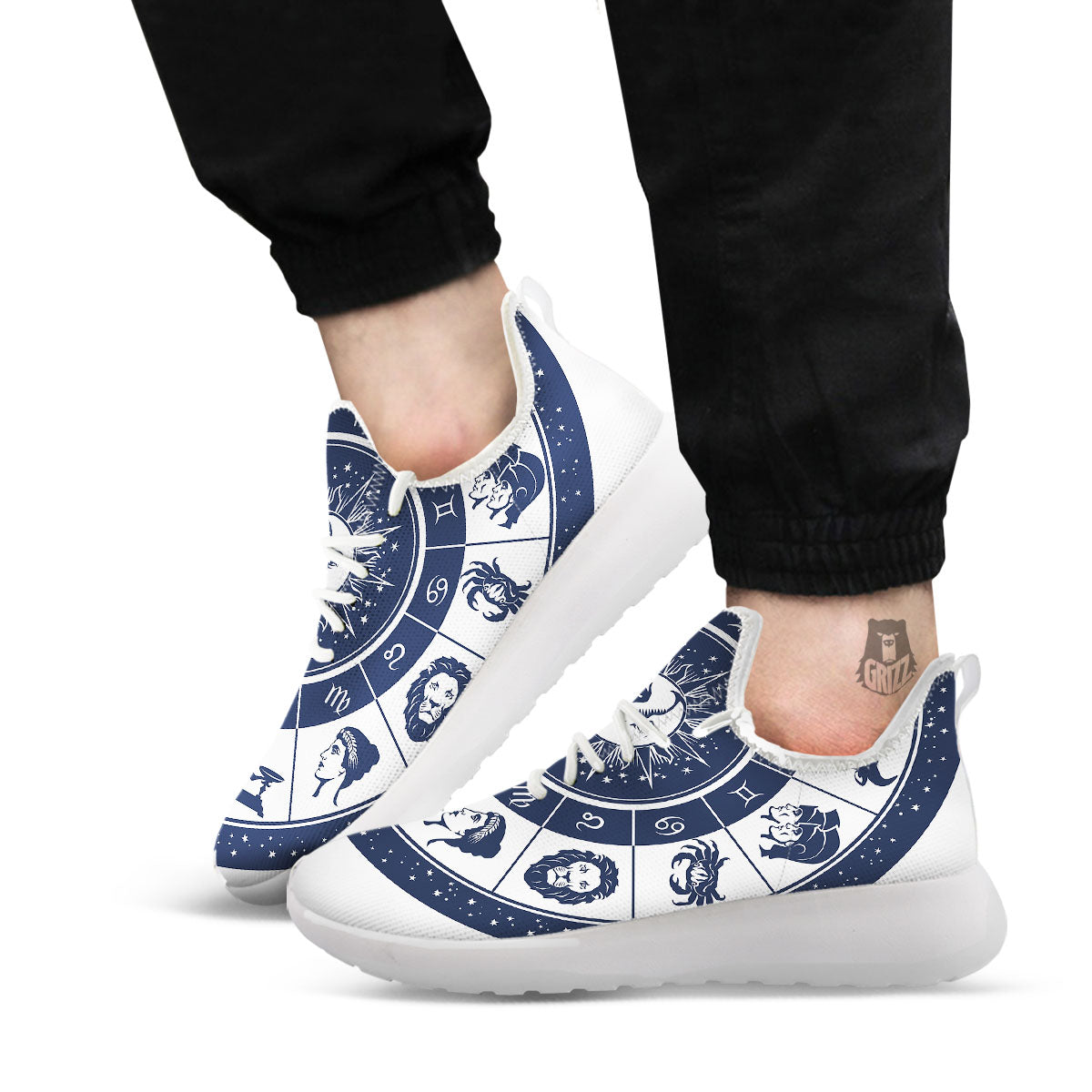 Wheel Zodiac Signs Print White Athletic Shoes-grizzshop