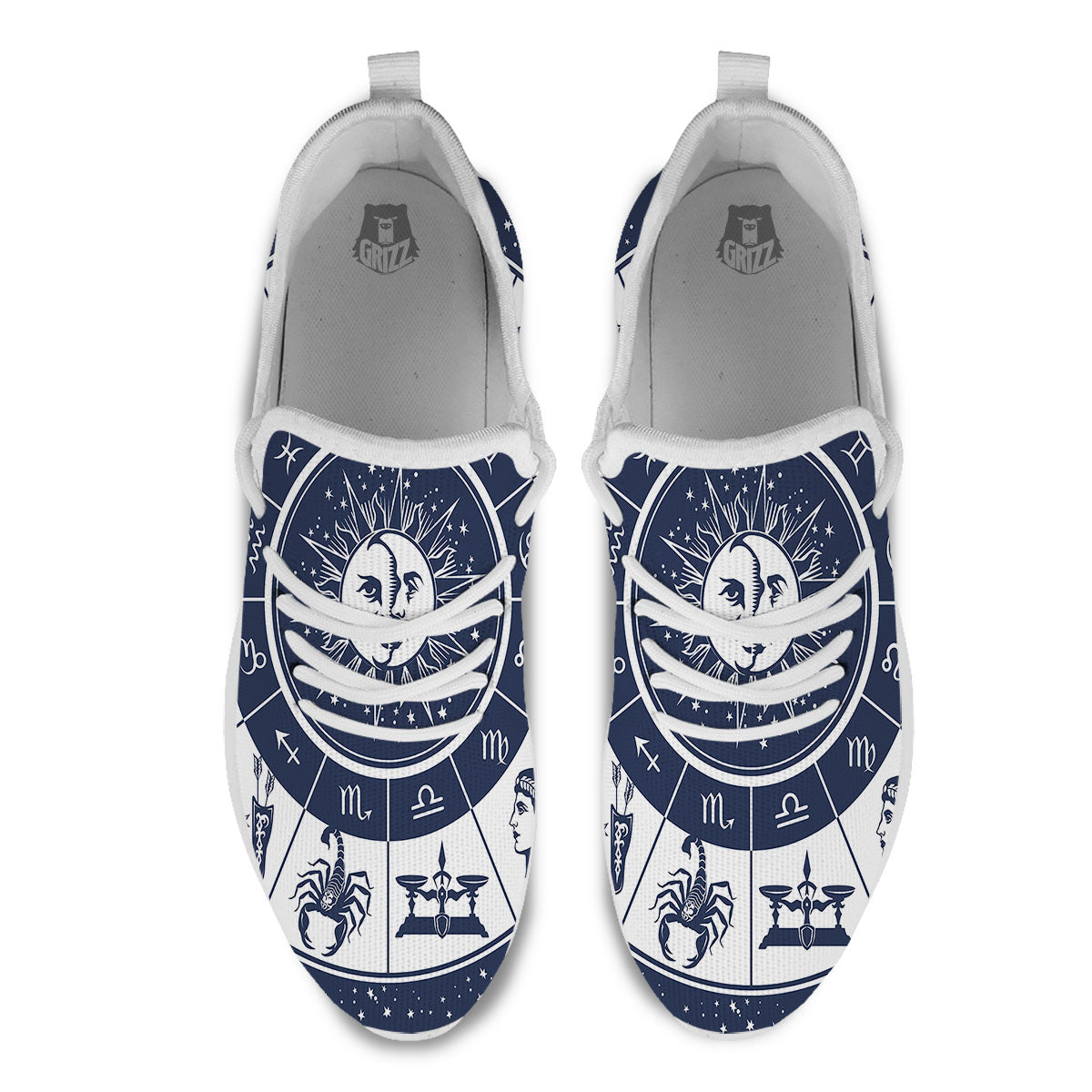 Wheel Zodiac Signs Print White Athletic Shoes-grizzshop