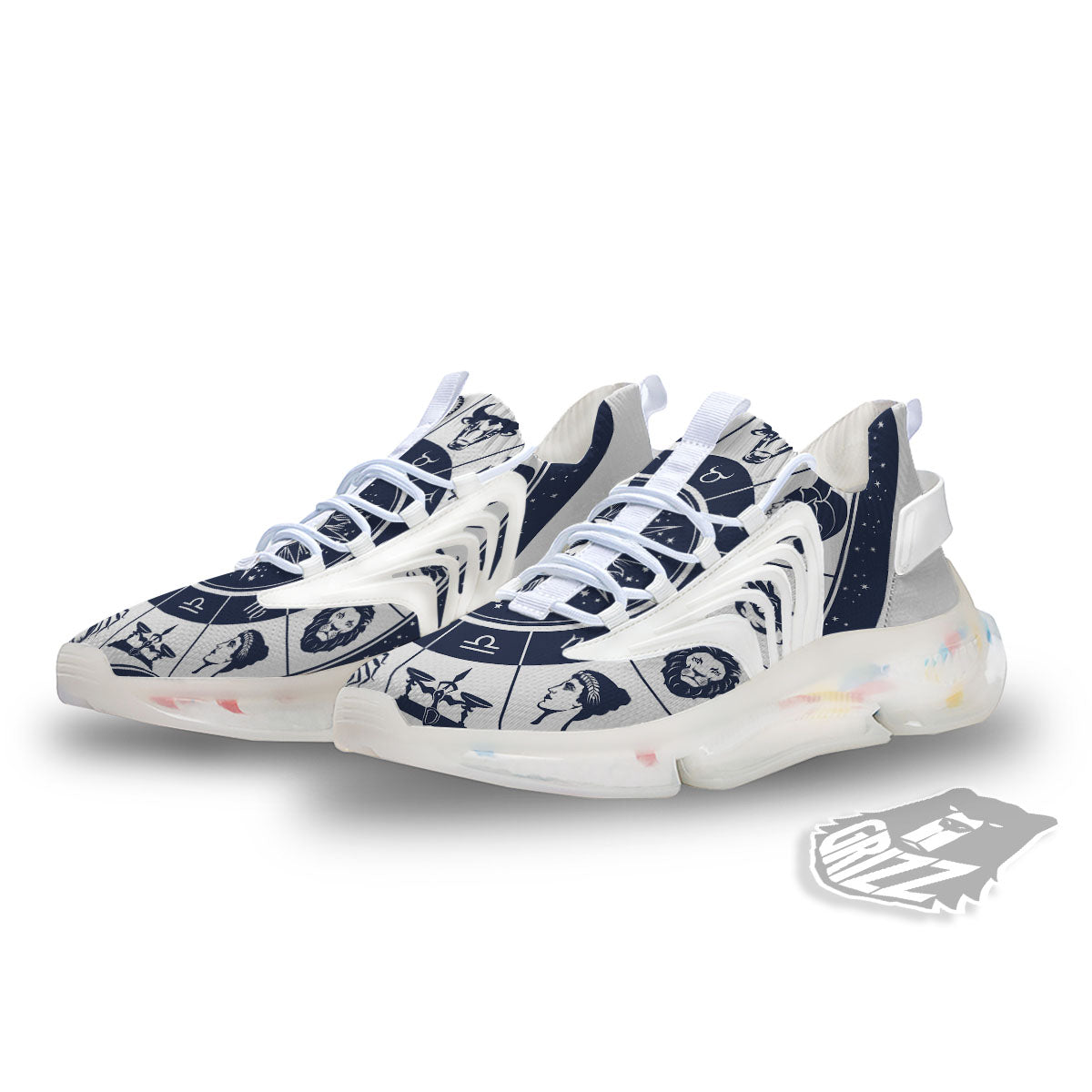 Wheel Zodiac Signs Print White Gym Shoes-grizzshop