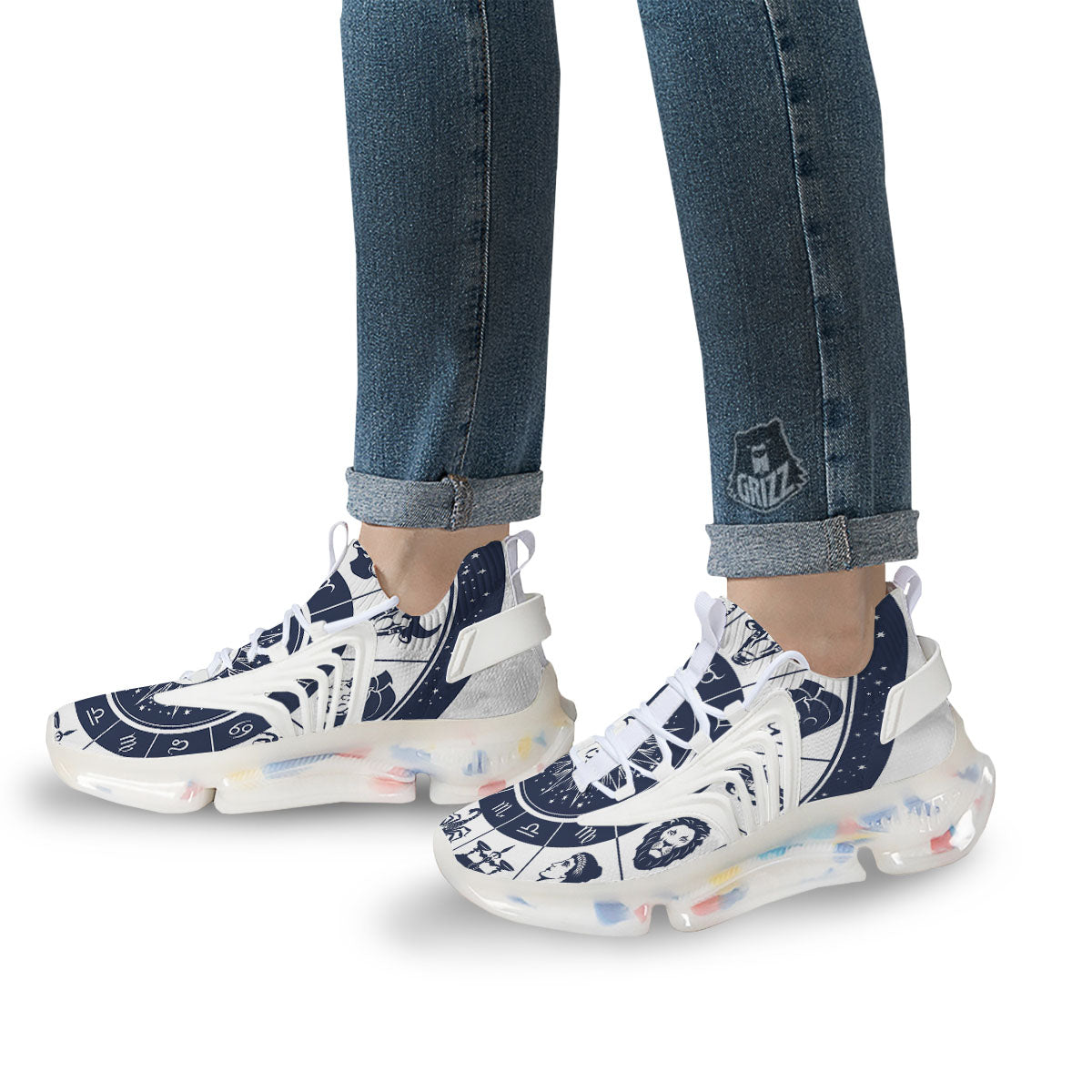 Wheel Zodiac Signs Print White Gym Shoes-grizzshop
