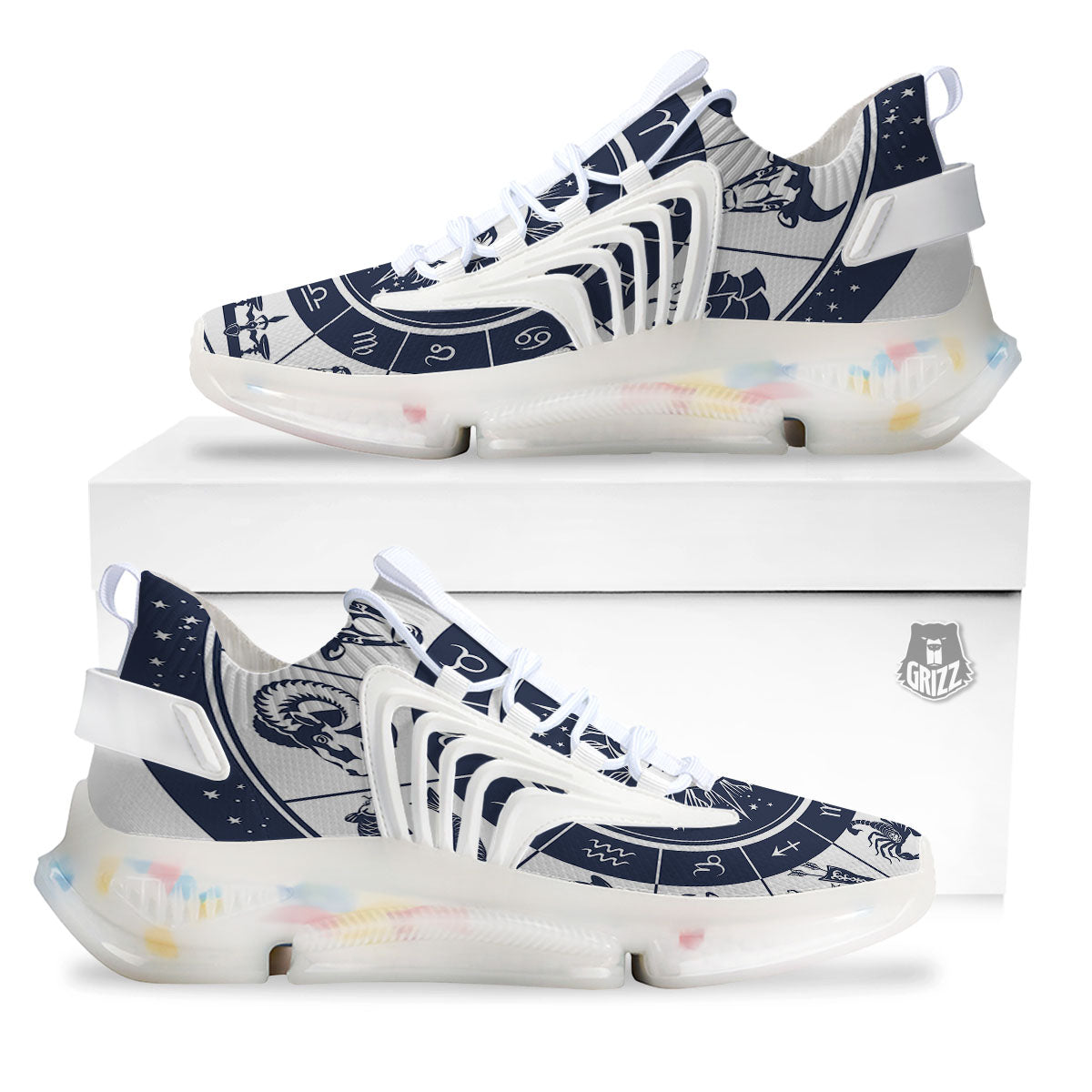 Wheel Zodiac Signs Print White Gym Shoes-grizzshop