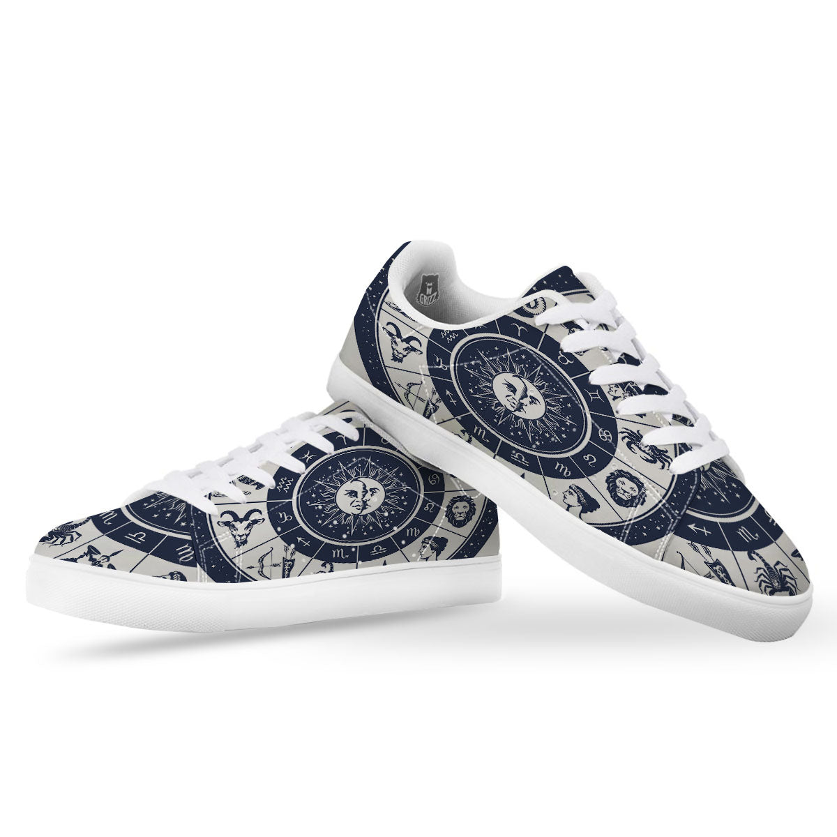 Wheel Zodiac Signs Print White Low Top Sneakers-grizzshop