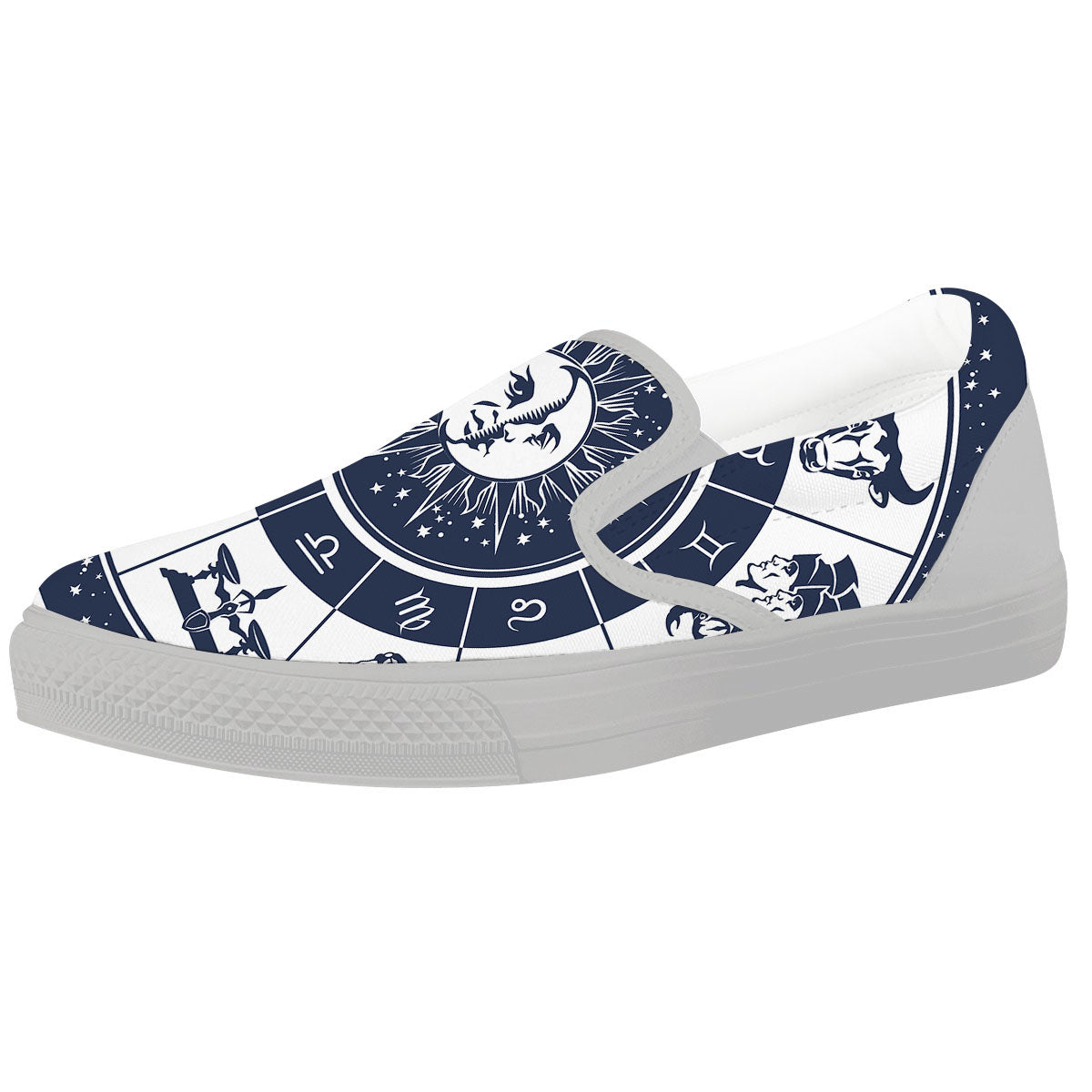 Wheel Zodiac Signs Print White Slip On Shoes-grizzshop