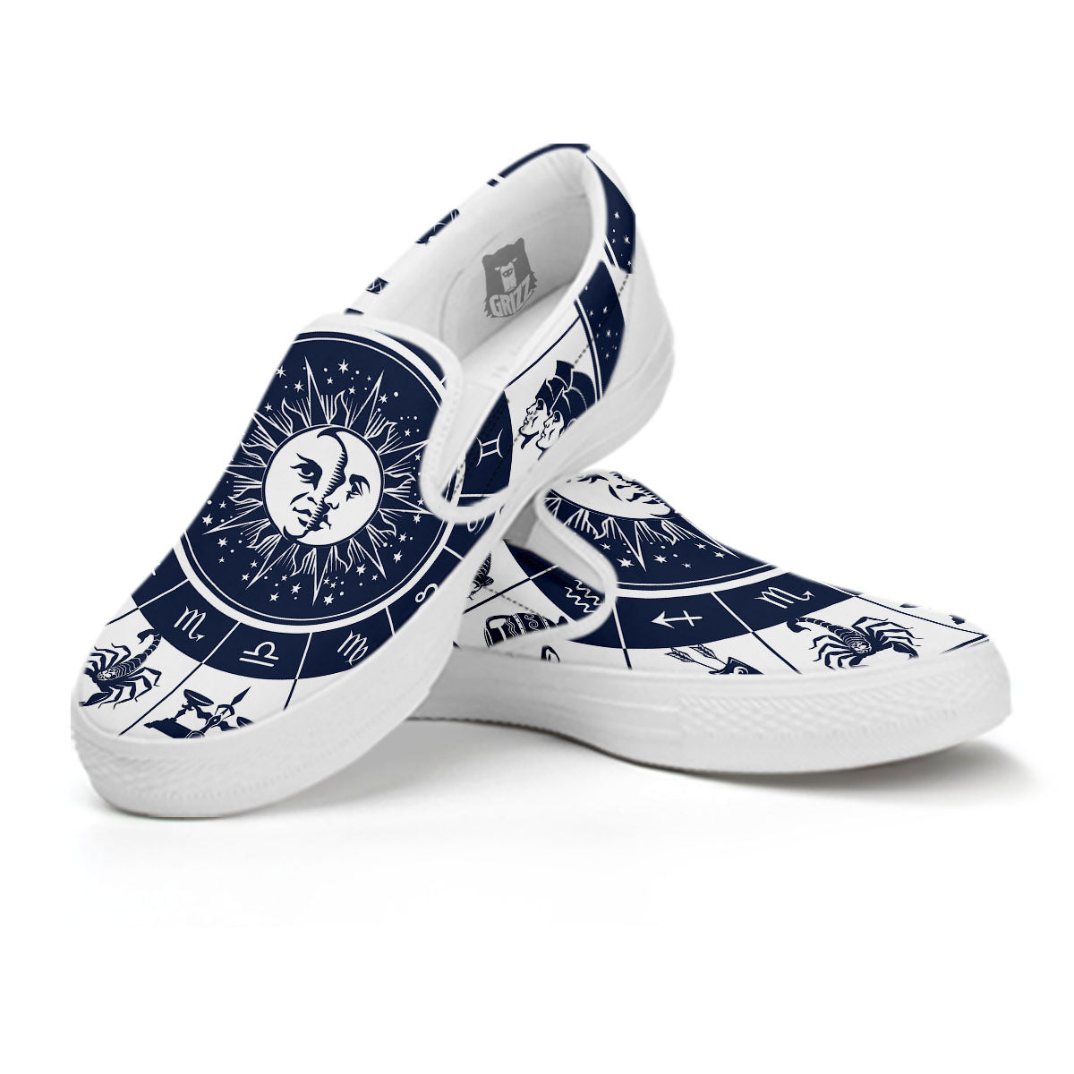 Wheel Zodiac Signs Print White Slip On Shoes-grizzshop