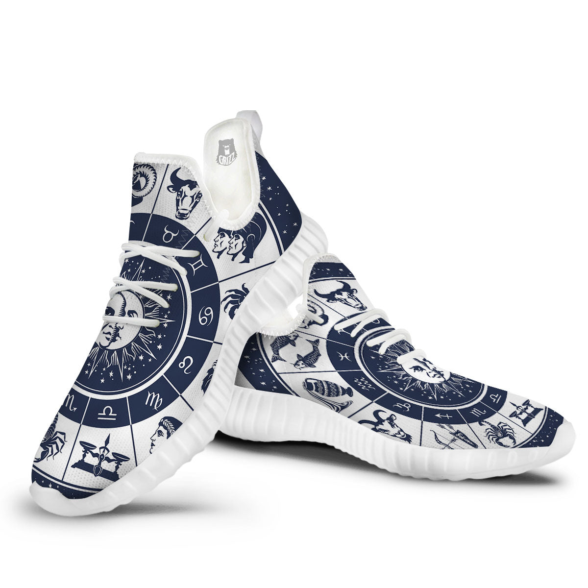 Wheel Zodiac Signs Print White Walking Shoes-grizzshop