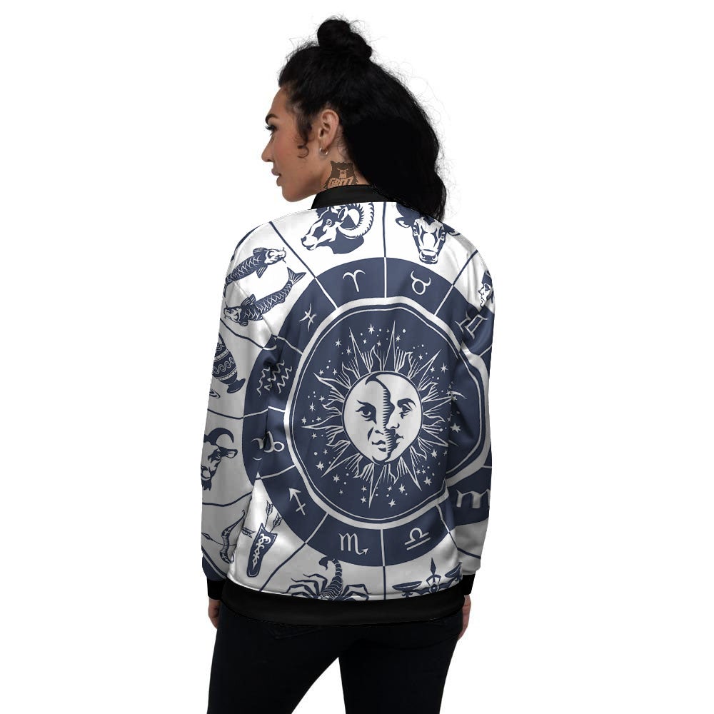 Wheel Zodiac Signs Print Women's Bomber Jacket-grizzshop