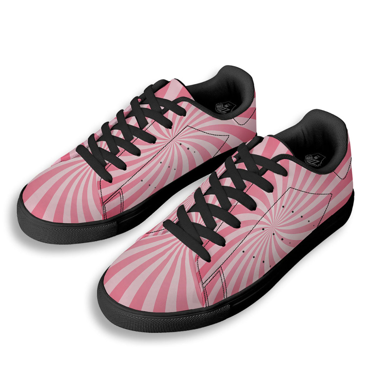 Whirlpool Spiral Pink Print Black Low Top Sneakers-grizzshop
