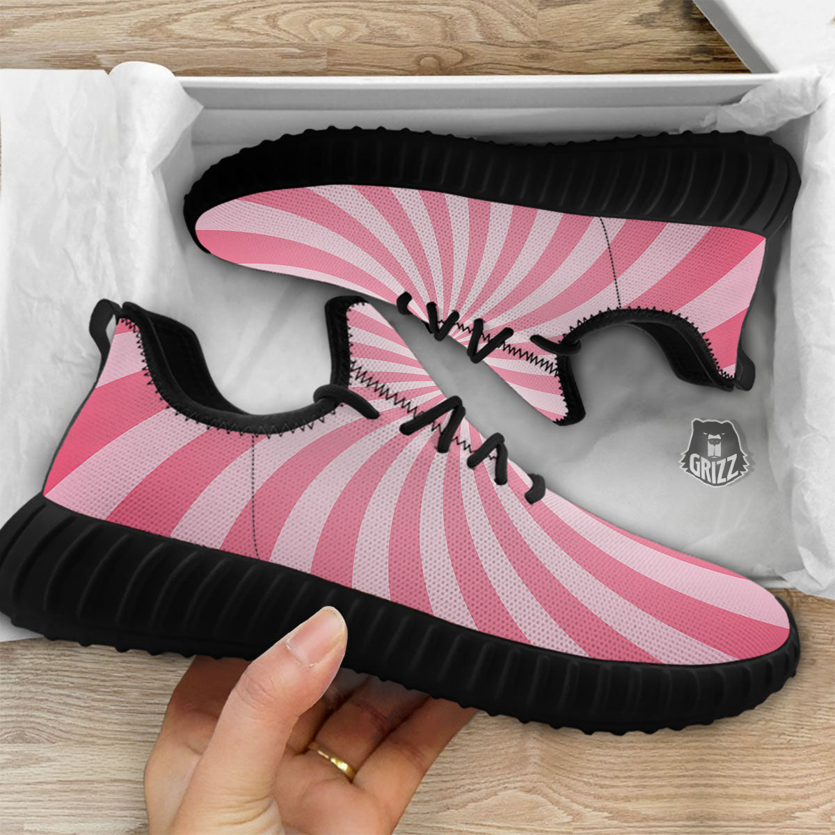 Whirlpool Spiral Pink Print Black Walking Shoes-grizzshop