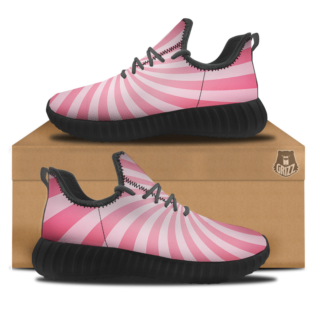 Whirlpool Spiral Pink Print Black Walking Shoes-grizzshop