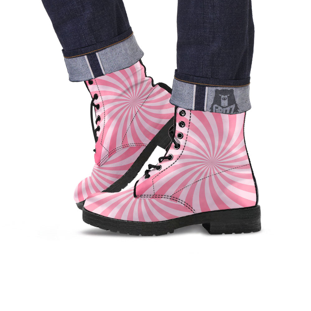 Whirlpool Spiral Pink Print Leather Boots-grizzshop