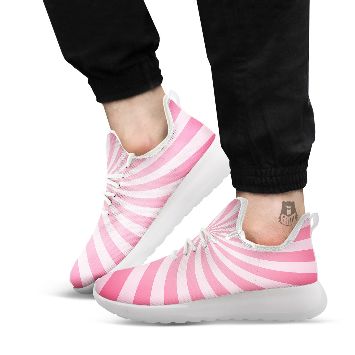 Whirlpool Spiral Pink Print White Athletic Shoes-grizzshop