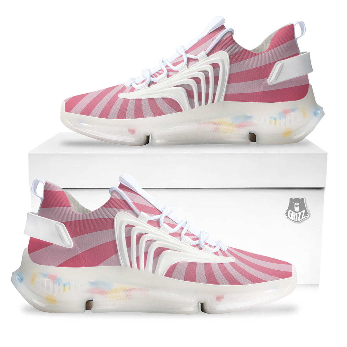 Whirlpool Spiral Pink Print White Gym Shoes-grizzshop