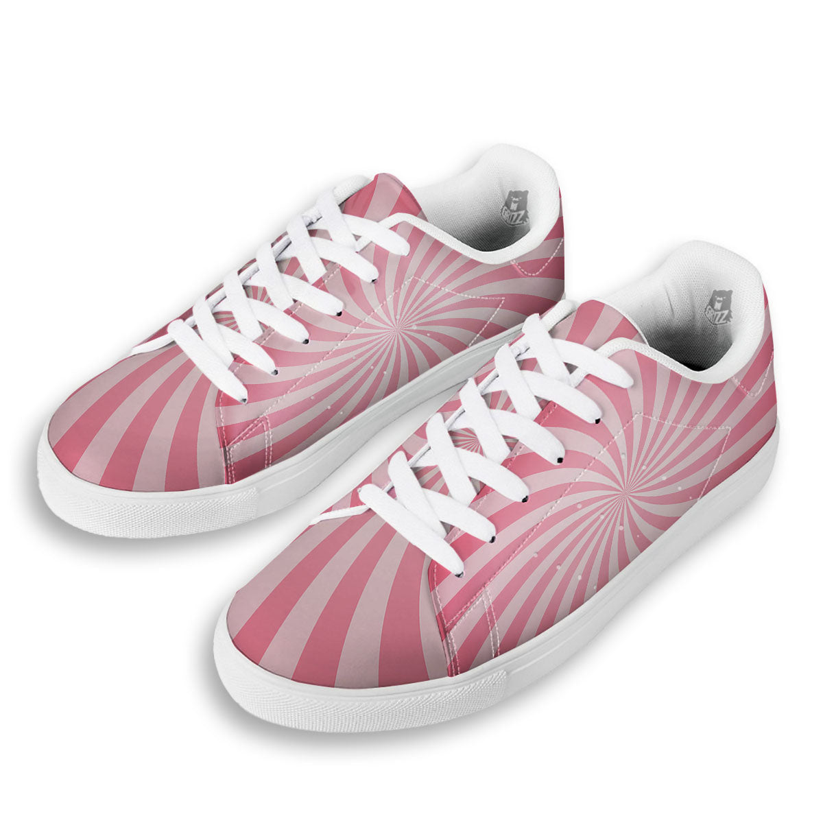 Whirlpool Spiral Pink Print White Low Top Sneakers-grizzshop