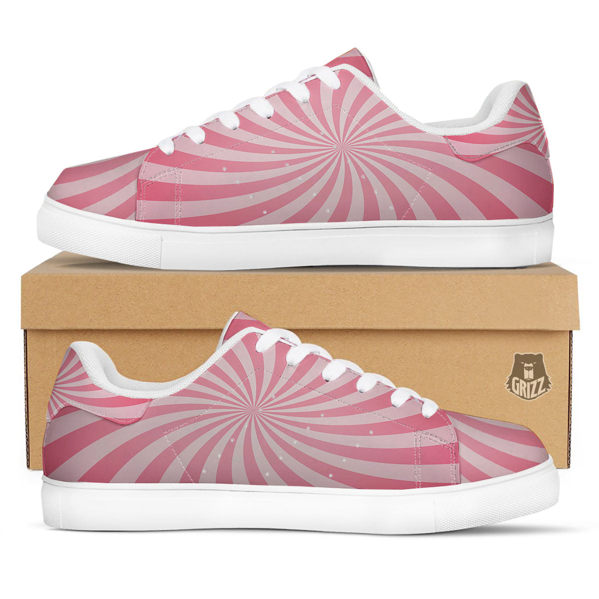 Whirlpool Spiral Pink Print White Low Top Sneakers-grizzshop