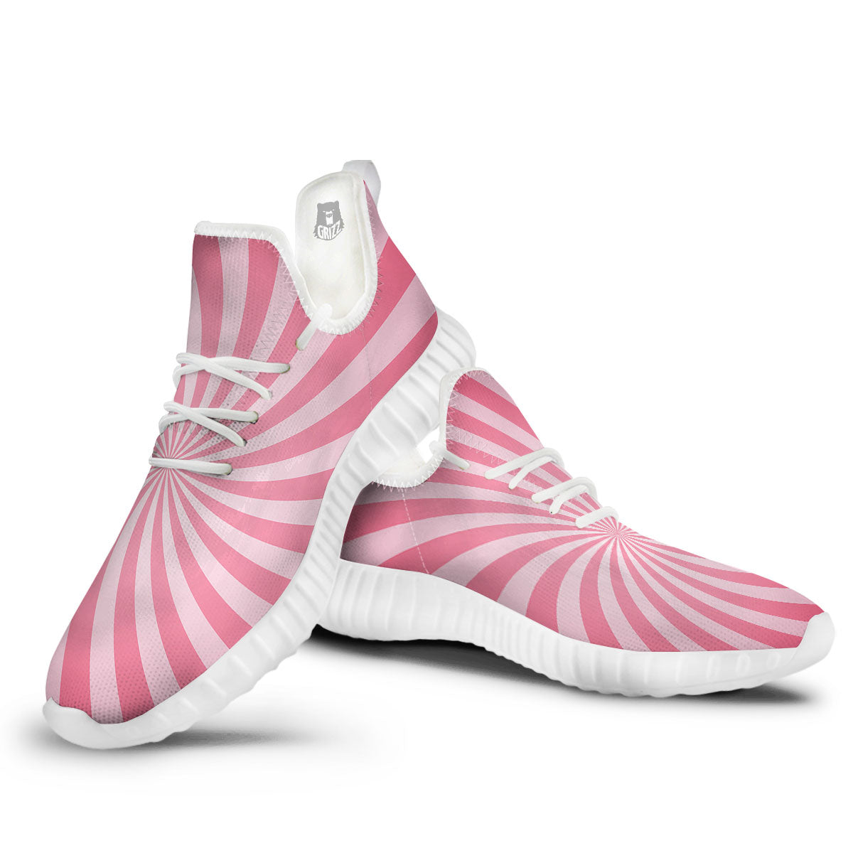Whirlpool Spiral Pink Print White Walking Shoes-grizzshop