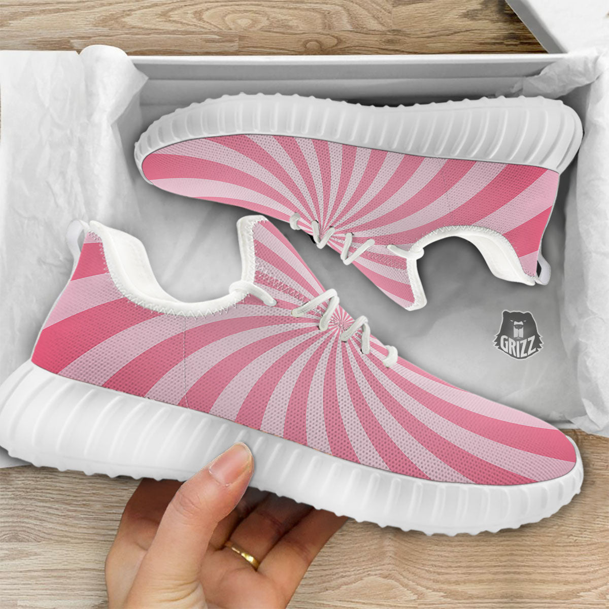 Whirlpool Spiral Pink Print White Walking Shoes-grizzshop