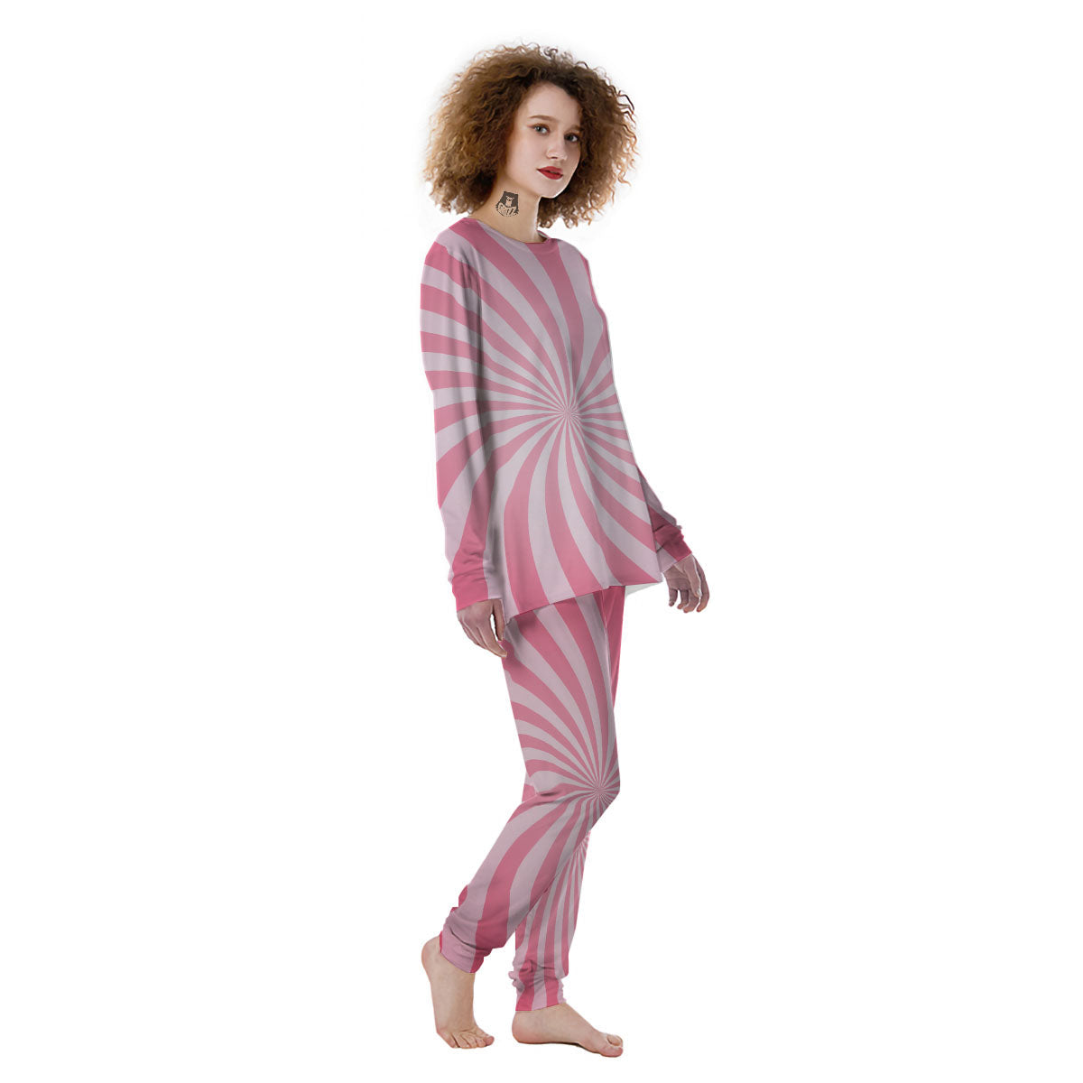 Whirlpool Spiral Pink Print Women's Pajamas-grizzshop