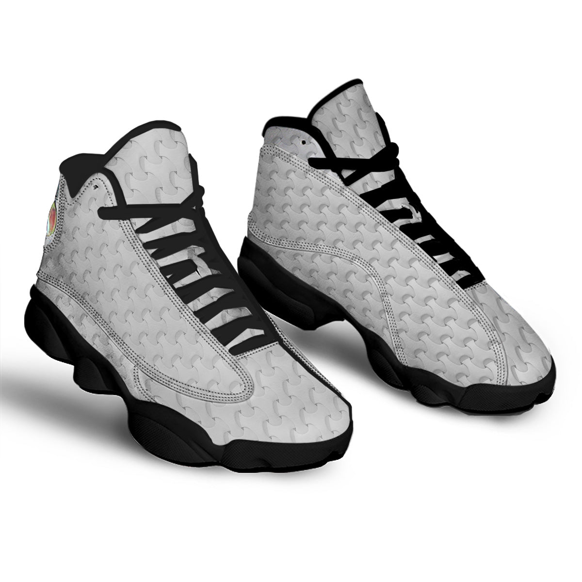 White Abstract 3D Geometric Print Pattern Black Basketball Shoes-grizzshop