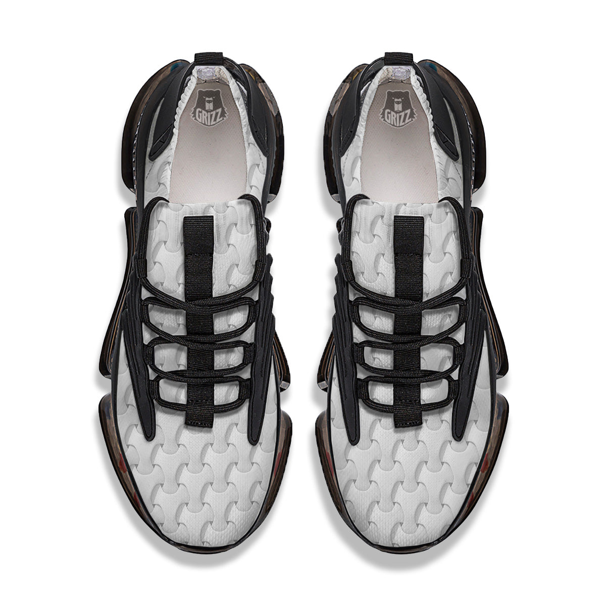 White Abstract 3D Geometric Print Pattern Black Gym Shoes-grizzshop