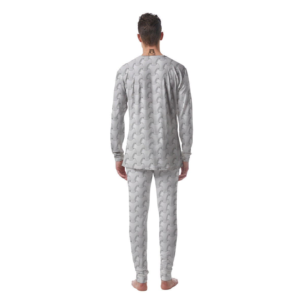 White Abstract 3D Geometric Print Pattern Men's Pajamas-grizzshop