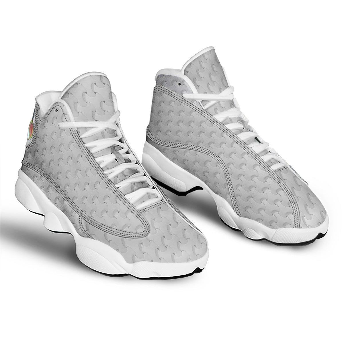 White Abstract 3D Geometric Print Pattern White Basketball Shoes-grizzshop
