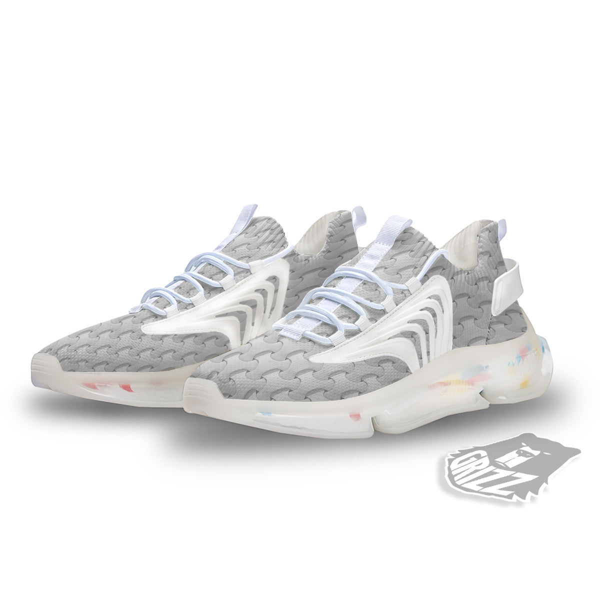 White Abstract 3D Geometric Print Pattern White Gym Shoes-grizzshop