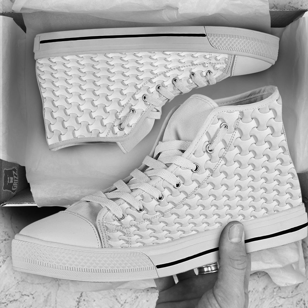 White Abstract 3D Geometric Print Pattern White High Top Shoes-grizzshop