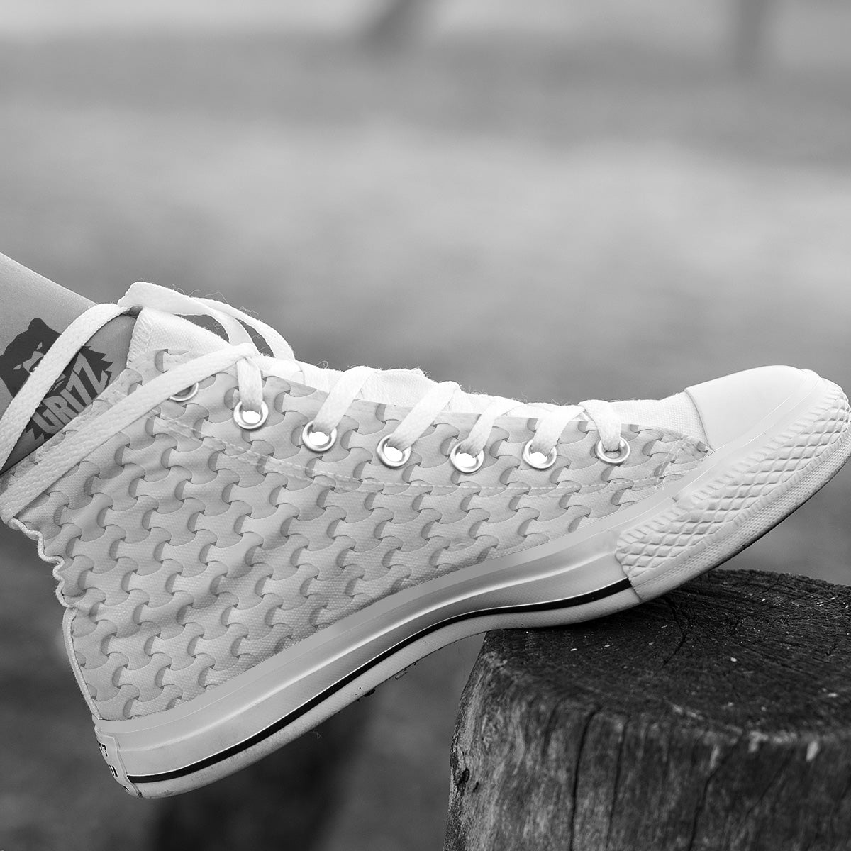 White Abstract 3D Geometric Print Pattern White High Top Shoes-grizzshop