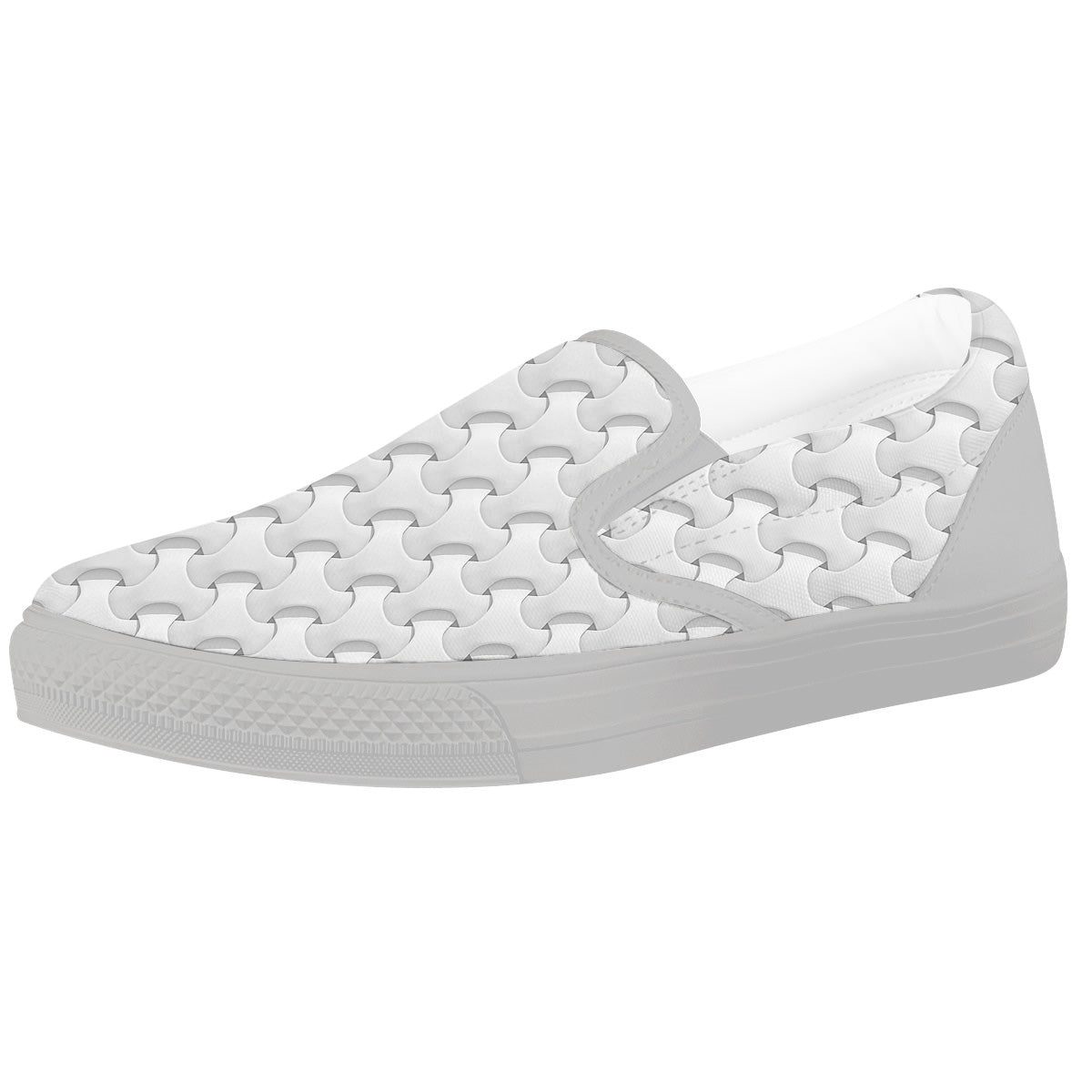 White Abstract 3D Geometric Print Pattern White Slip On Shoes-grizzshop