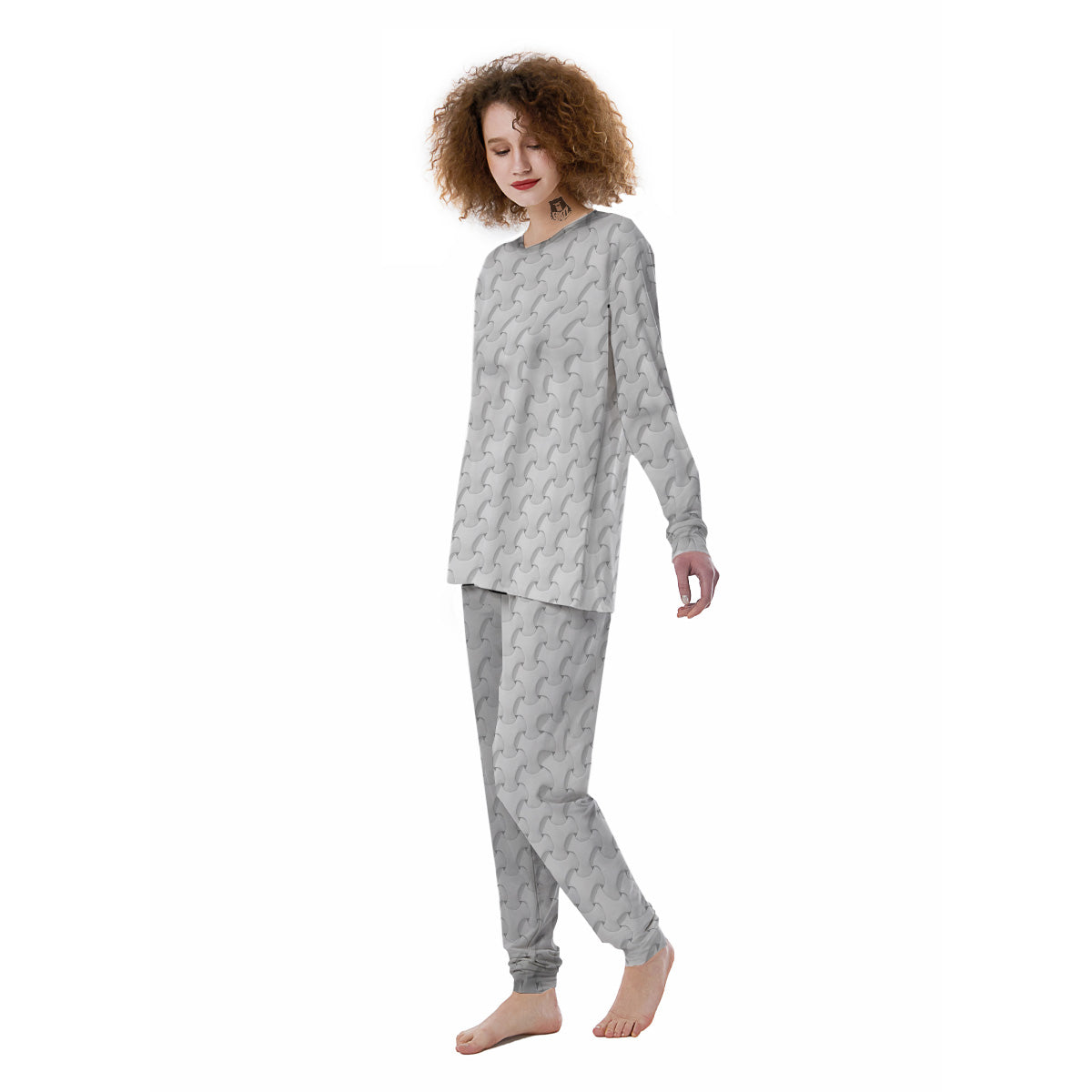 White Abstract 3D Geometric Print Pattern Women's Pajamas-grizzshop