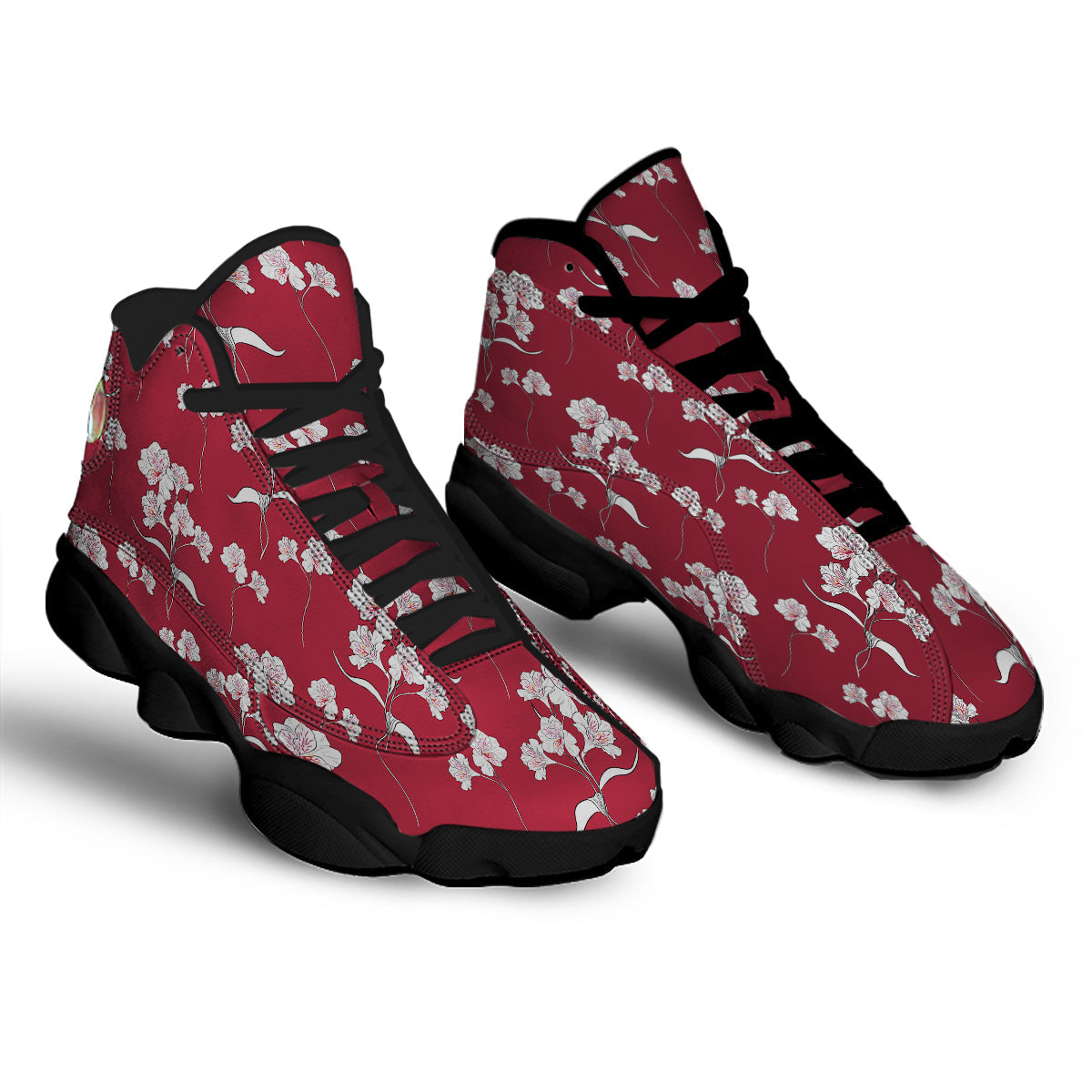 White Alstroemeria Red Print Pattern Black Basketball Shoes-grizzshop