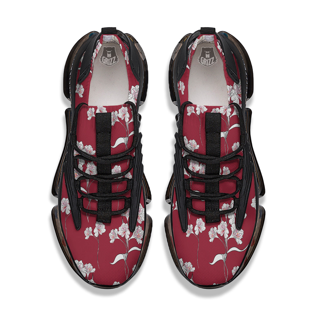 White Alstroemeria Red Print Pattern Black Gym Shoes-grizzshop