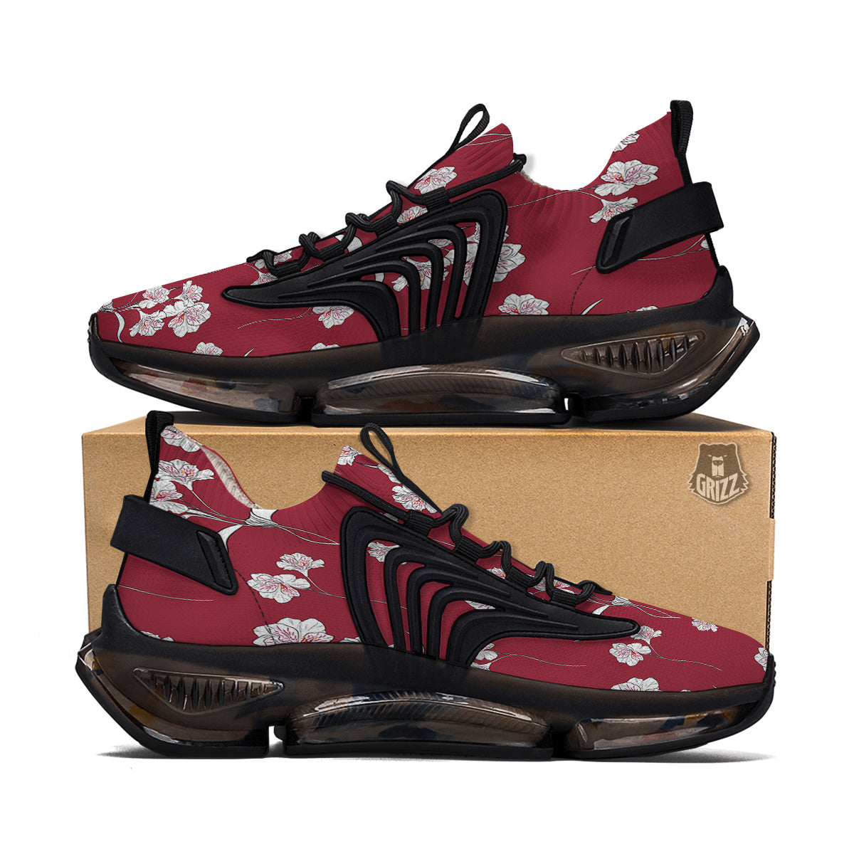 White Alstroemeria Red Print Pattern Black Gym Shoes-grizzshop